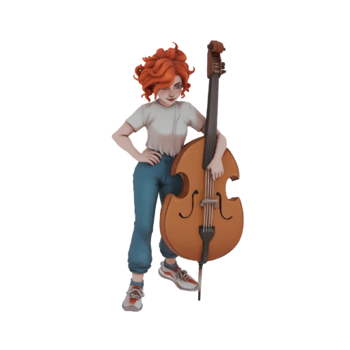 Red-Haired Woman with Double Bass