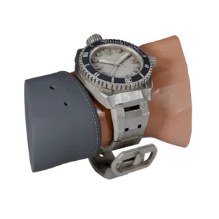 Diver Pocket Watch Low Poly 3D model, game viewport three-quarter view, showing metal cases, wrist scale.