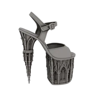 Modelo 3D de salto plataforma estiletto com detalhamento arquitetônico de catedral gótica.