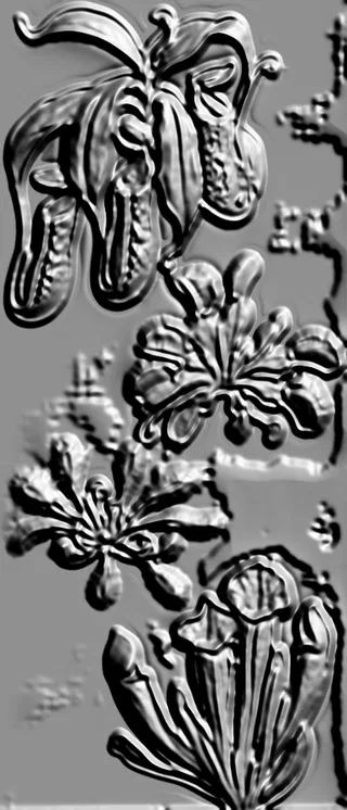 3D model of a Baroque "Floral Composition" bas-relief, depicting lush flowers and leaves with high detail.