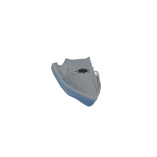 3D model of a light blue inflatable boat with a grey canopy and a black steering wheel, viewed from a slight angle.