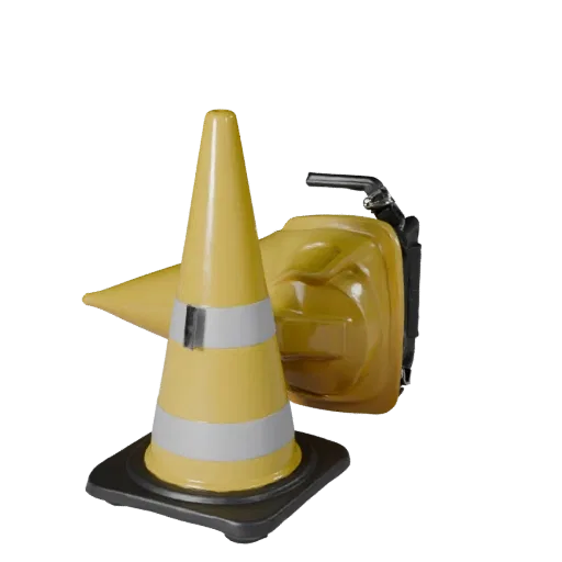 Site Safety Cone Realistic 3D model, three-quarter studio render, showing plastic shells, form detail.