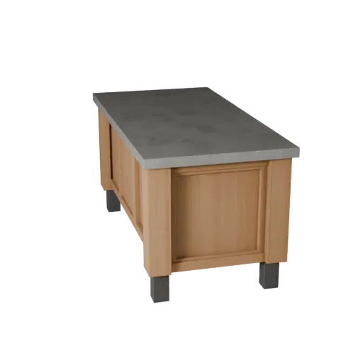Kitchen Island Low Poly 3D model, dining room, game viewport three-quarter view, wood grain detail.