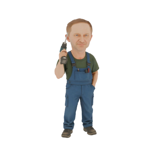 3D Model of a Male Construction Worker with Drill
