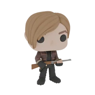 Modello 3D di Leon S. Kennedy da Resident Evil 4 in stile Funko Pop, con in mano un fucile a pompa.