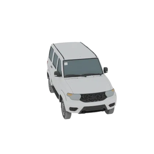 A 3D model render of a white SUV, viewed from a slightly elevated front-left angle, against a plain white background.