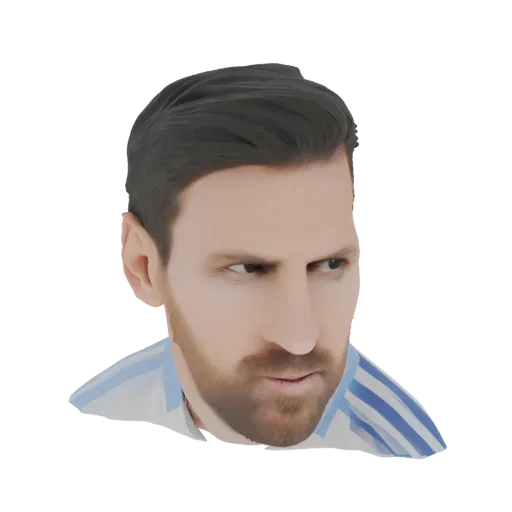 3D model bust of football player Lionel Messi, wearing his national team jersey, with a focused expression.