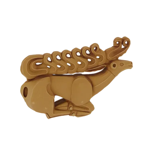 Modello 3D di una renna stilizzata con corna fluenti e ornate, presentato in una tonalità calda e terrosa.