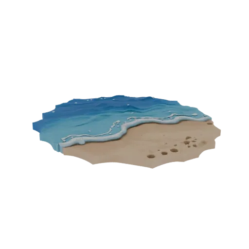 Beach Wave Edge Tile Printable 3D model, isometric tabletop STL render, showing wet stone, water edges.
