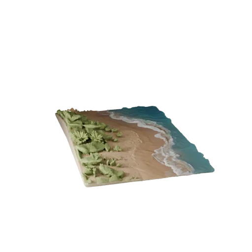Beach Wave Edge Tile Realistic 3D model, three-quarter environment render, showing wet stone, water edges.