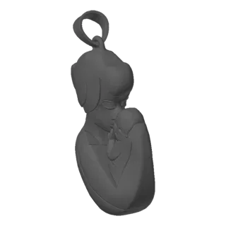 3D model render of a mother tenderly embracing her child, designed as a pendant with a loop at the top.