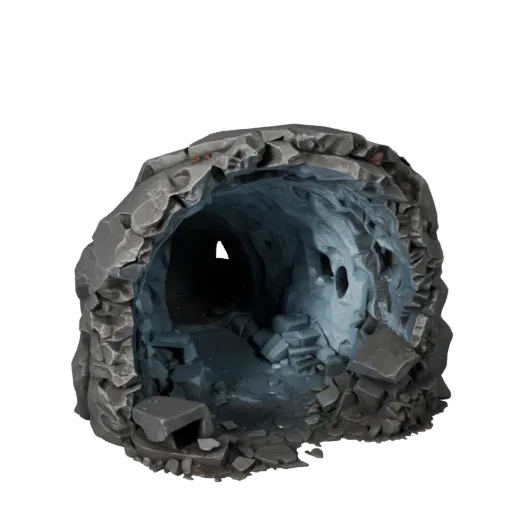 Ice Cave Passage Unreal Engine 3D model, top-down viewport view, showing aged stone, snow banks.