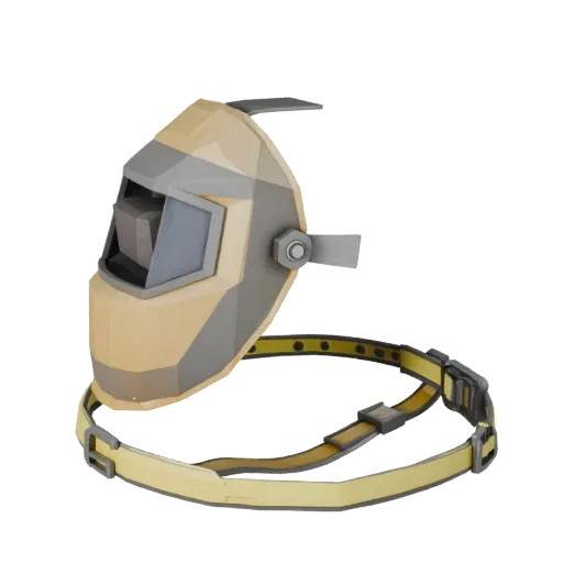 Welding Mask Low Poly 3D model, game viewport three-quarter view, showing plastic shells, form detail.