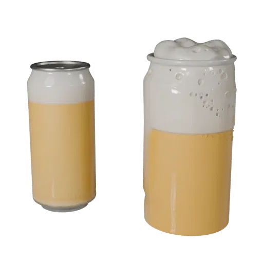 Beer Can render detail 3D model, three-quarter studio render, with clean topology and PBR shading on the drink.