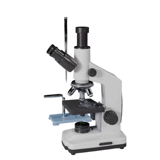Research Microscope Stylized 3D model, stylized isometric render, showing glass, recognizable lab forms.