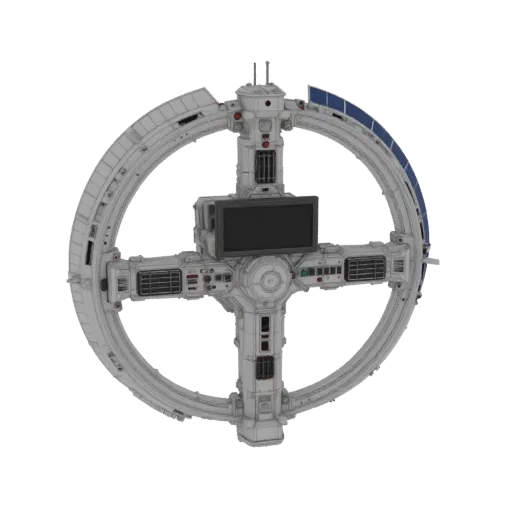 Research Docking Hub Printable 3D model, isometric STL render, showing metal modules, modular station layout.