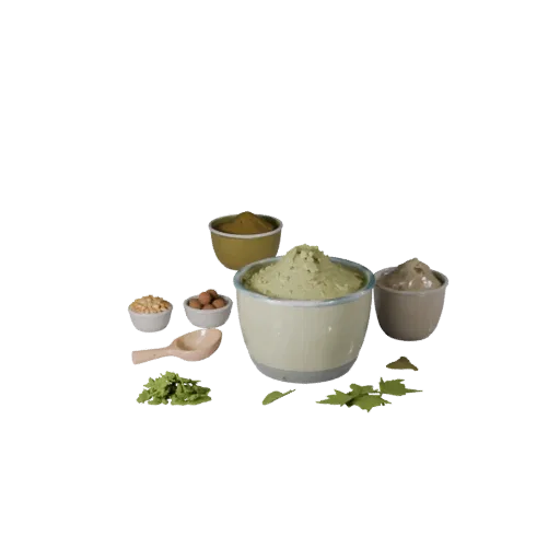 Fresh Herb Flour Bowl 3D model, three-quarter front view, AR viewer studio render, showing powders, form detail.