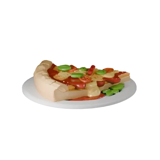 Pizza Slice STL print ready 3D model, side view studio render, with calibrated plate silhouette and material reads.