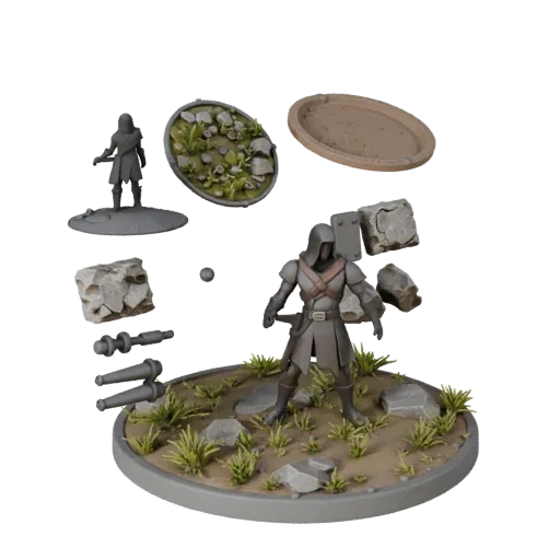 Forest Round Base modular kit 3D model preview showing rim shape, top-down kitbash view, height and ground texture