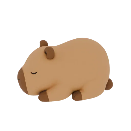 A stylized 3D model of a cute capybara sleeping peacefully on a black background.
