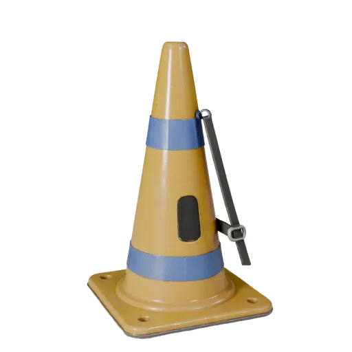 Warehouse Safety Cone Realistic 3D model, three-quarter studio render, showing plastic shells, form detail.