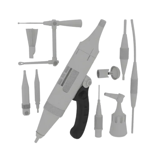 Dental Otoscope High Poly 3D model, close-up studio render, showing stainless steel, handheld tool scale.