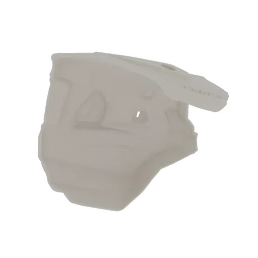 3D model render of a futuristic helmet with a sleek design and detailed surface.