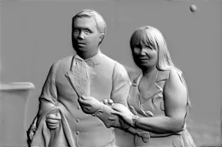 Modèle 3D bas-relief couple rétro, homme et femme en tenue vintage, bas-relief détaillé