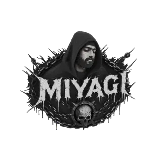3D model of the Miyagi emblem featuring a skull, dripping chains, and a hooded figure in a dark, gothic style.