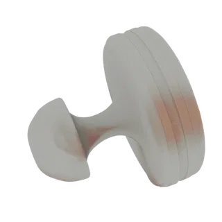 Rendu 3D d'une poignée sculpturale abstraite avec une finition gris clair lisse et mate et de subtils dégradés de couleur ora