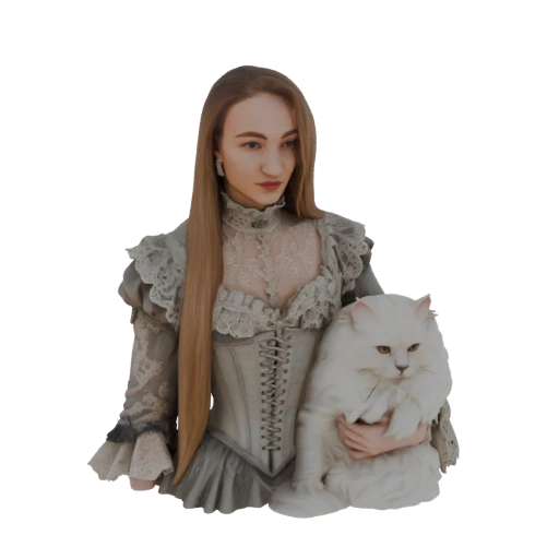 Victorian Lady with White Cat