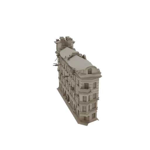 Modèle 3D d'un immeuble d'habitation européen détaillé à plusieurs étages avec des caractéristiques architecturales ornées et