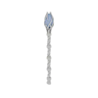 3D model of a fantasy staff with a twisted white shaft and a glowing blue crystal orb at the top, isolated on a white backgro