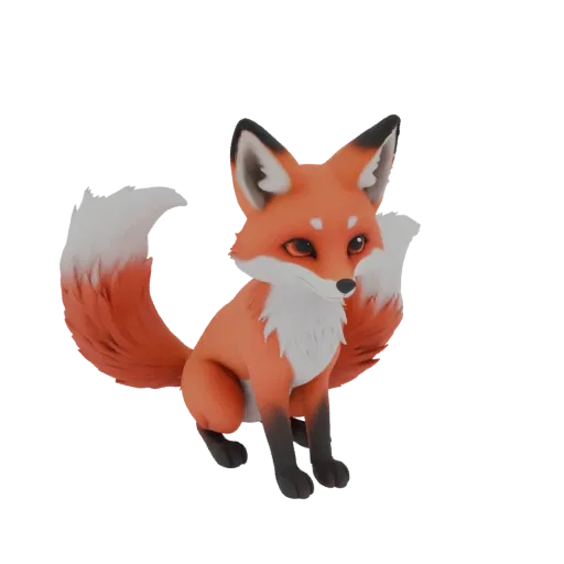 3D furry fox model sitting on a black background, with red fur and a white tail.