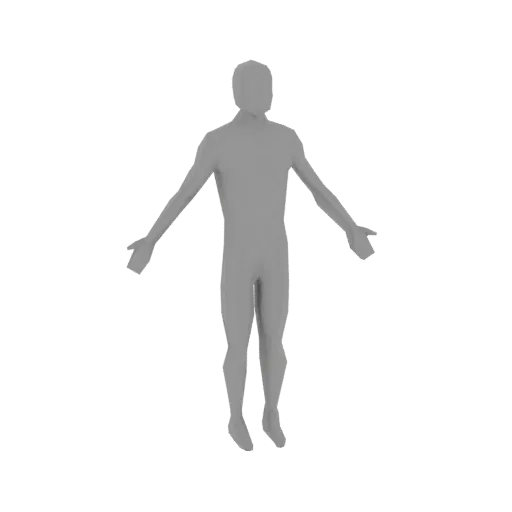A gray, low-polygon 3D model of a human figure in a T-pose against a white background.