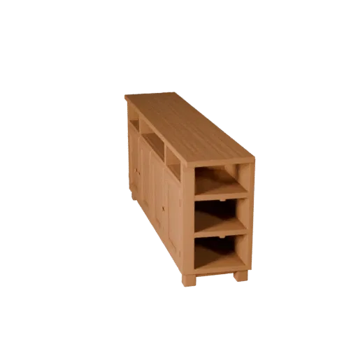 Shaker Sideboard Low Poly 3D model, dining room, game viewport three-quarter view, painted wood detail.