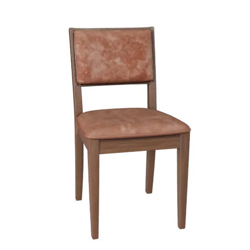 Velvet Dining Chair Stylized 3D model, dining room, stylized isometric render, wood detail.