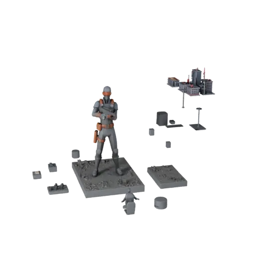 Urban Battle Vignette low poly 3D model preview showing layered parts, three-quarter game view, depth and display scale