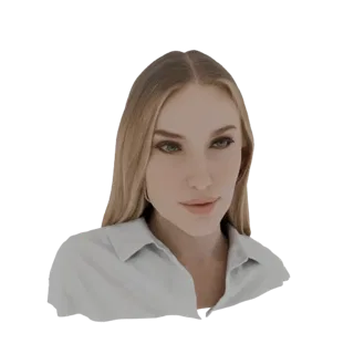 Modèle 3D d'une femme élégante aux cheveux blonds portant une chemise blanche à col, regardant vers le spectateur.