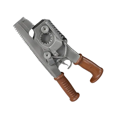 Vintage Saw 3D model, three-quarter front view, Unity viewport, showing painted metal, functional silhouettes.