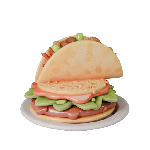 Homestyle Taco Platter Stylized 3D model, stylized isometric render, showing sauces, plated composition.