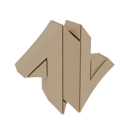 A 3D model of the LVN logo, rendered in a matte beige color with sharp, geometric edges, presented against a white background
