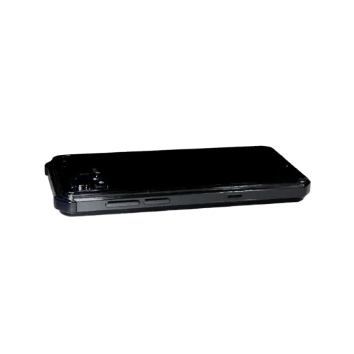 Rugged Gaming Phone Product Viz 3D model, three-quarter studio product render, showing glass screens, form detail.