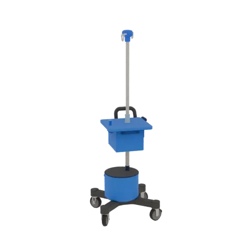 Surgical IV Stand 3D model, three-quarter front view, AR viewer studio render, showing painted metal, form detail.