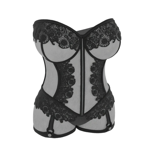 Black Lace Corset with Garters 3D Model