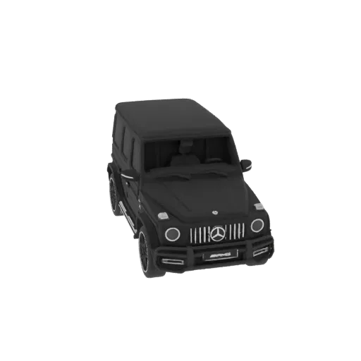 A 3D render of a matte black Mercedes-Benz G-Class SUV, viewed from a slightly elevated front-right angle.