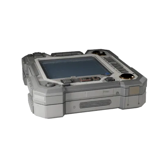 Modello 3D stilizzato Tablet da Campo Urbana, rendering isometrico stilizzato, che mostra impugnature in gomma, forma di ogge