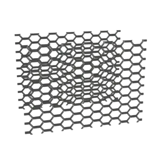 Uma renderização 3D de uma estrutura de rede hexagonal cinza e interconectada contra um fundo branco.