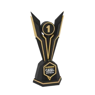 A 3D render of a black and gold trophy with a prominent '1' at the top, designed for victory and awards.
