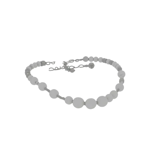 Collana di Perle in Argento Sterling, modello 3D, render prodotto in studio a tre quarti, superficie perla.